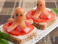 Детски сандвич Веселите октоподи с кренвирши